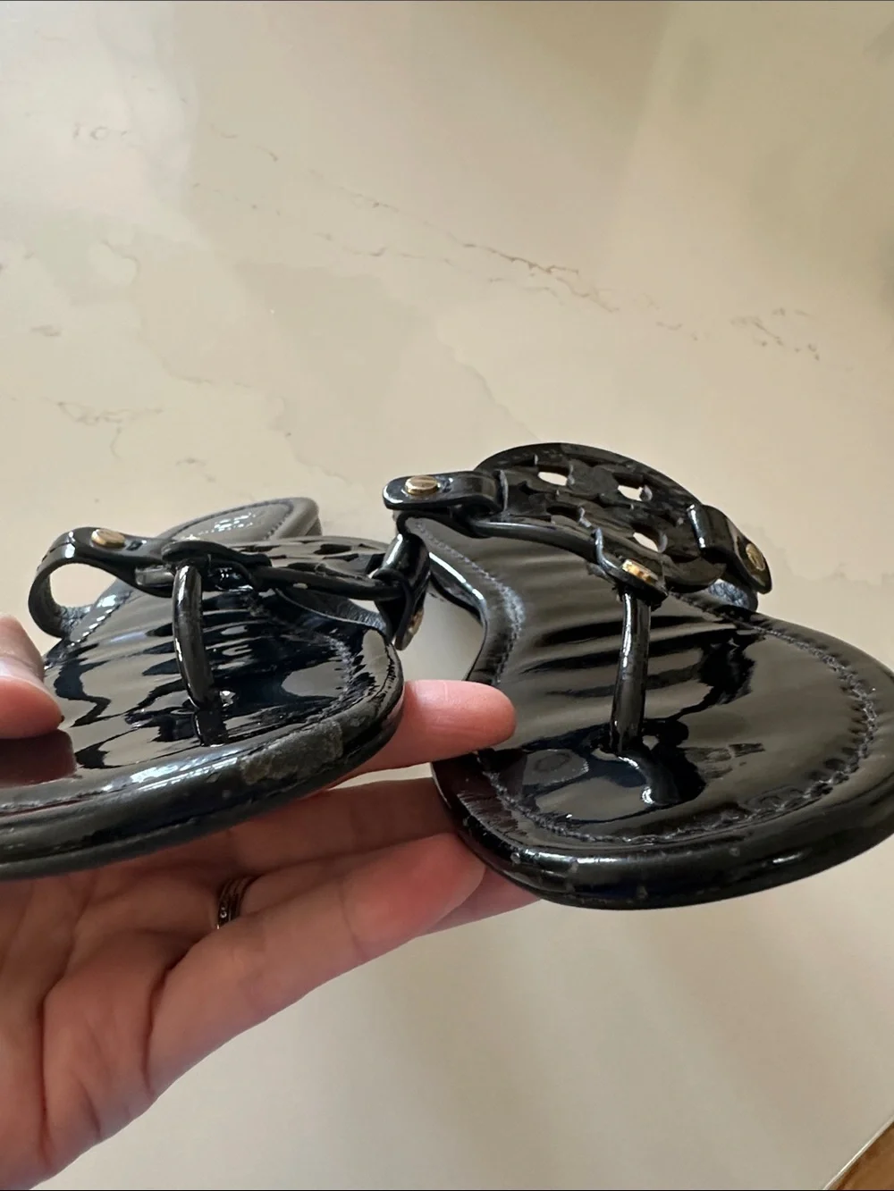 Tory Burch Miller Sandals Patent Black Size 6 1/2